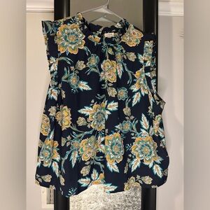 J Crew Navy and Yellow Floral Blouse